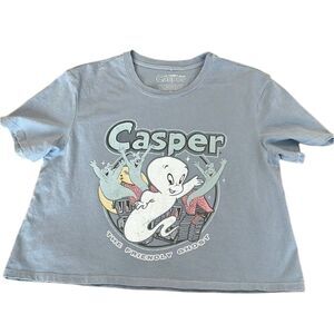 Casper the friendly ghost distressed blue short sleeve crop top size small EUC